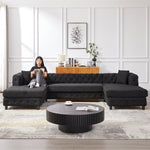 126-inch Modern Style Chenille Three Piece Sofa, Pull Point Design U-shaped Sofa two Chaise Longue Seats, two Pillows and Plastic Feet, Suitable for Living room, Bedroom, Lounge and Projection Room W834S00330-djyc