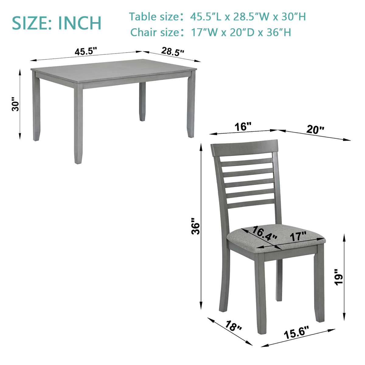 5 Piece Modern Dining Set, Rectangular Wooden Dining Table with 4 Upholstered Chairs for Kitchen, Dining Room, Gray W1998S00013-djyc