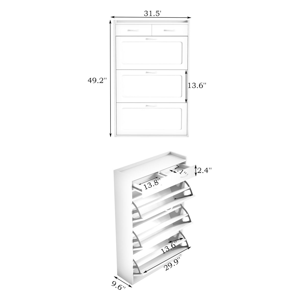 31.49 inches of white solid wood shoe cabinet, three-layer flip bucket shoe storage cabinet, simple and generous for a variety of home style white solid wood shoe cabinet W1278S00043-djyc