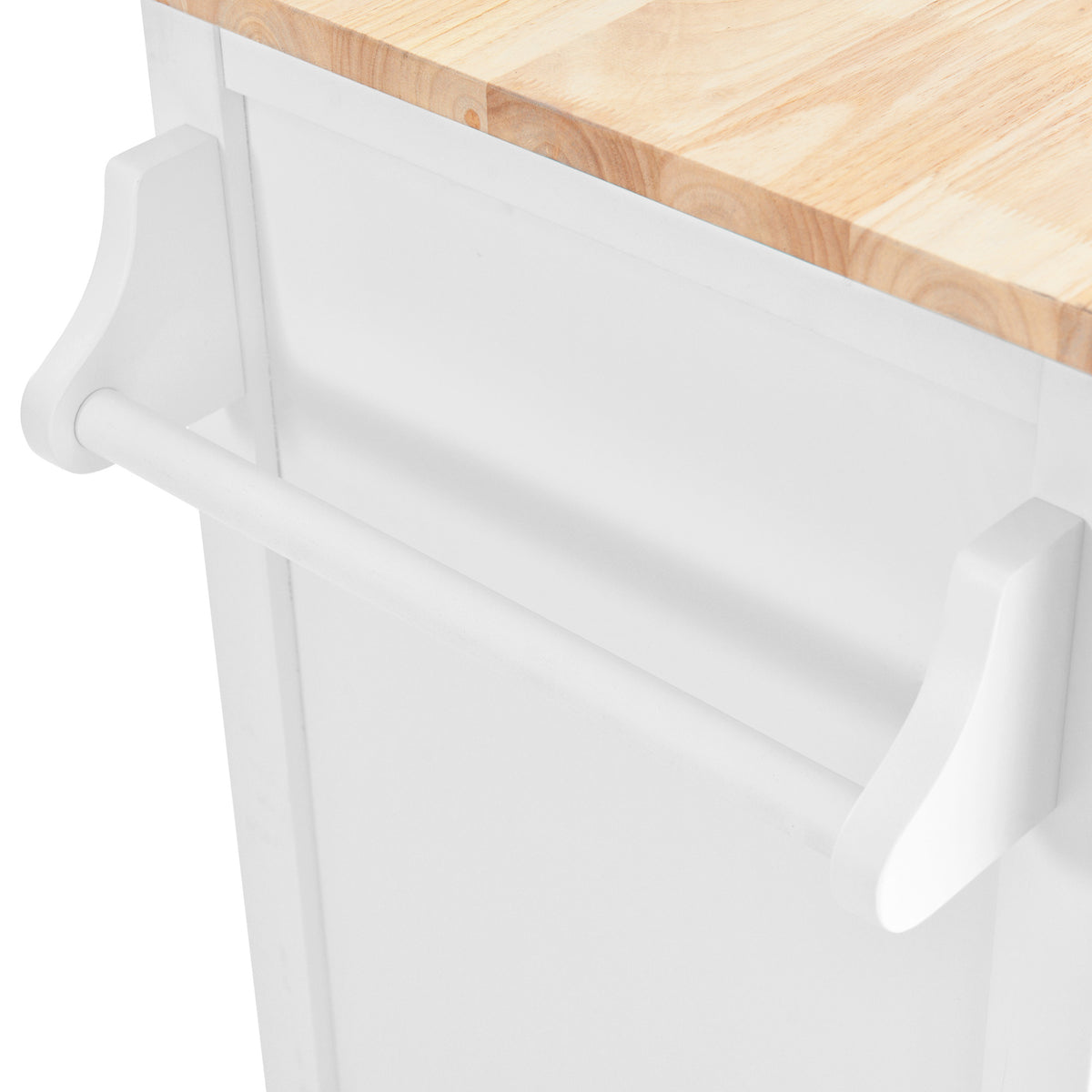 Kitchen Cart with Rubber wood Drop-Leaf Countertop, Concealed sliding barn door adjustable height,Kitchen Island on 4 Wheels with Storage Cabinet and 2 Drawers,L52.2xW30.5xH36.6 inch, White SK000001AAW-djyc