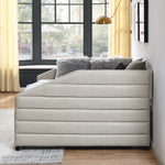 Full Size Daybed with Two Drawers Trundle Upholstered Tufted Sofa Bed, Linen Fabric, Beige (82.5"x58"x34") W487S00177-djyc