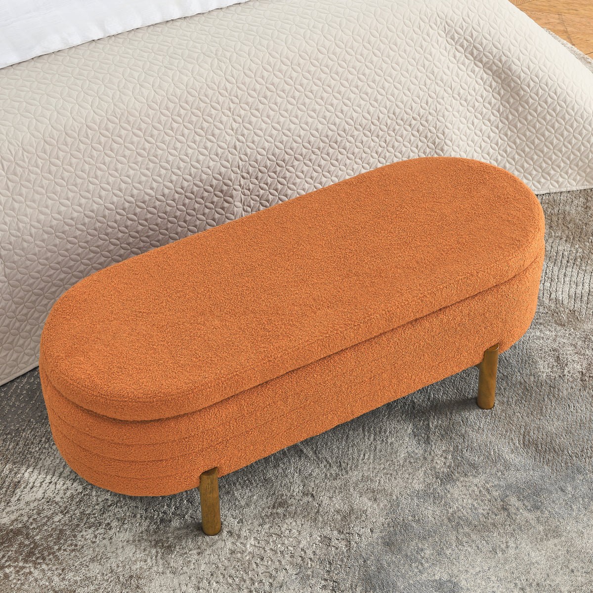 Ottoman Oval Storage Bench,Rubber Wood Leg,Orange(46."x17.7"x10.8") W487P178762-djyc