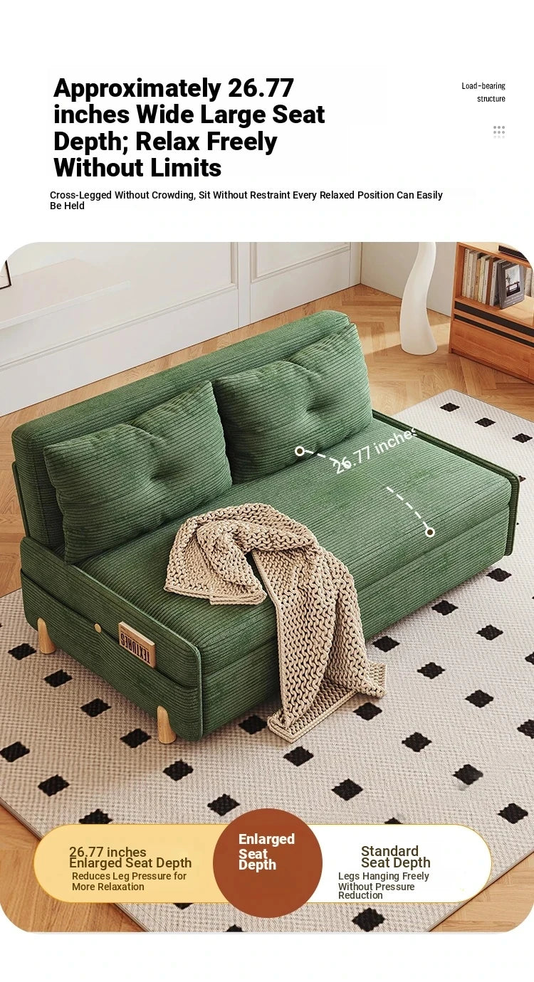 Stylish Solid Wood Corduroy Sofa in Elegant Green - Perfect for Modern Living Rooms fdh-3110