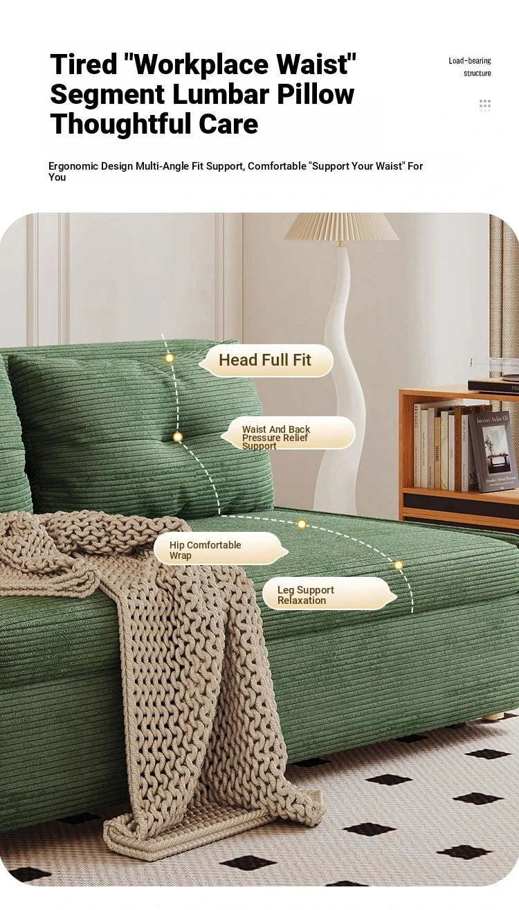 Stylish Solid Wood Corduroy Sofa in Elegant Green - Perfect for Modern Living Rooms fdh-3110