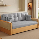 Stylish Solid Wood Sofa with Corduroy Cushions and Rattan Accents - Perfect for Modern Living Rooms fdh-3111