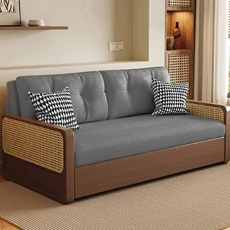 Stylish Solid Wood Sofa with Corduroy Cushions and Rattan Accents - Perfect for Modern Living Rooms fdh-3111