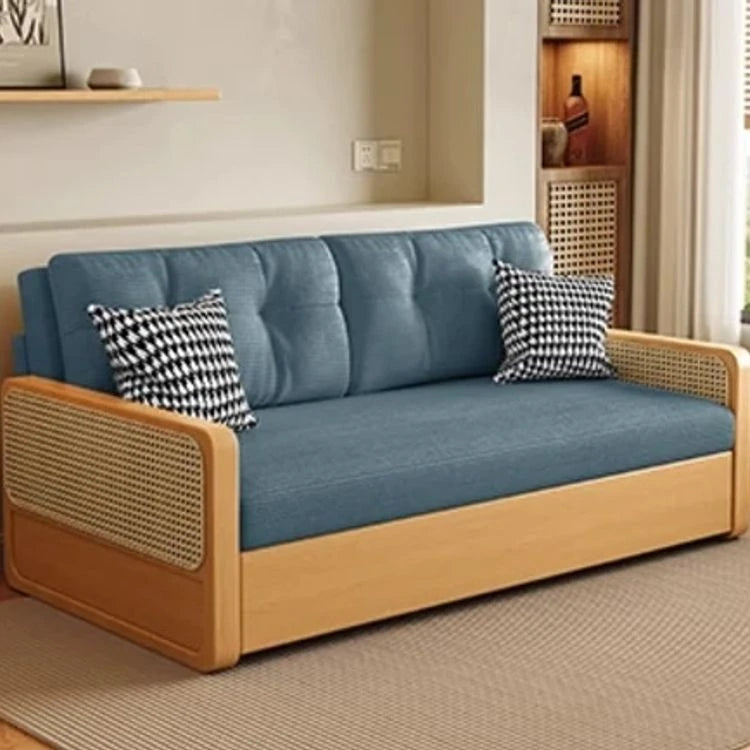 Stylish Solid Wood Sofa with Corduroy Cushions and Rattan Accents - Perfect for Modern Living Rooms fdh-3111