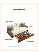 Stylish Solid Wood Sofa with Corduroy Cushions and Rattan Accents - Perfect for Modern Living Rooms fdh-3111