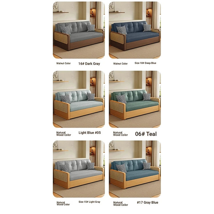 Stylish Solid Wood Sofa with Corduroy Cushions and Rattan Accents - Perfect for Modern Living Rooms fdh-3111