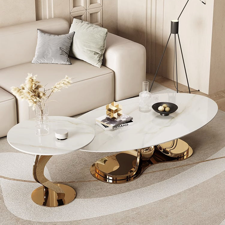 Sleek Modern Tea Table - Sintered Stone & Stainless Steel for Elegant Living Rooms fdl-2596