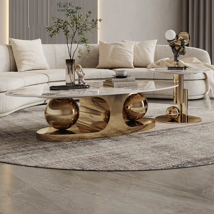 Sintered Stone Stainless Steel Tea Table – Modern Elegance for Your Living Space fdl-2598