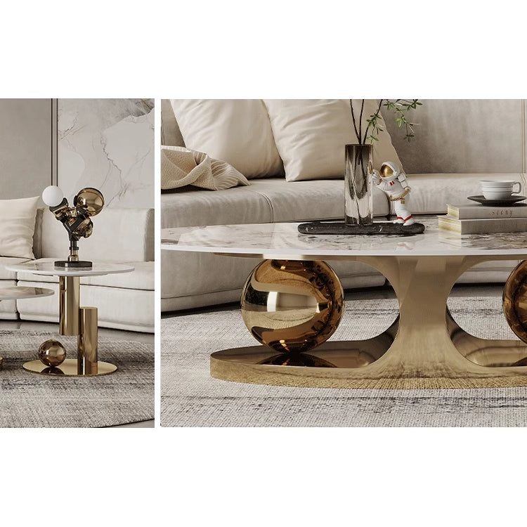 Sintered Stone Stainless Steel Tea Table – Modern Elegance for Your Living Space fdl-2598