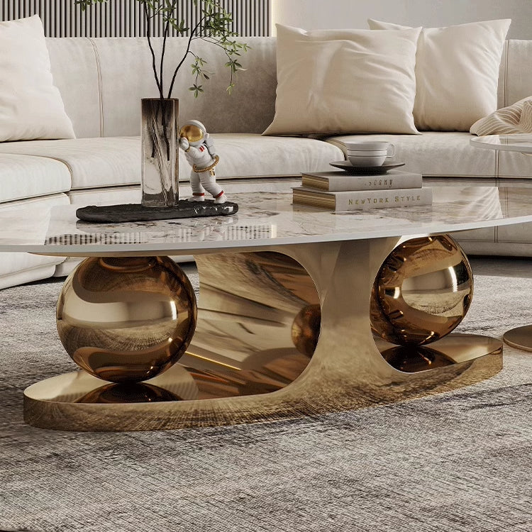 Sintered Stone Stainless Steel Tea Table – Modern Elegance for Your Living Space fdl-2598