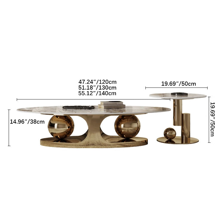 Sintered Stone Stainless Steel Tea Table – Modern Elegance for Your Living Space fdl-2598