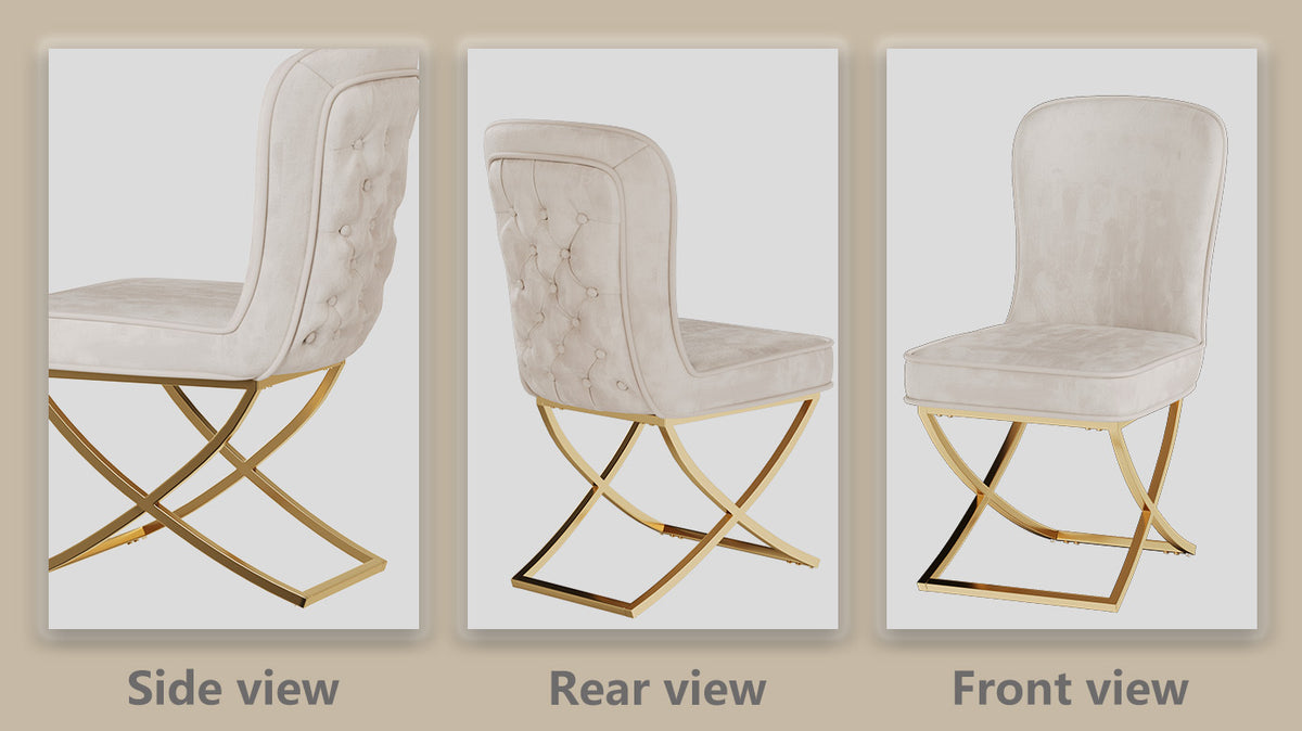 Dining Chair Set of 2, Beige velvet Backrest and golden Metal legs.For Modern Kitchen Dining Room Chair for Kitchen Living Modern decorative Leisure chairs.Office chairs y-2009 W1727P195278-djyc