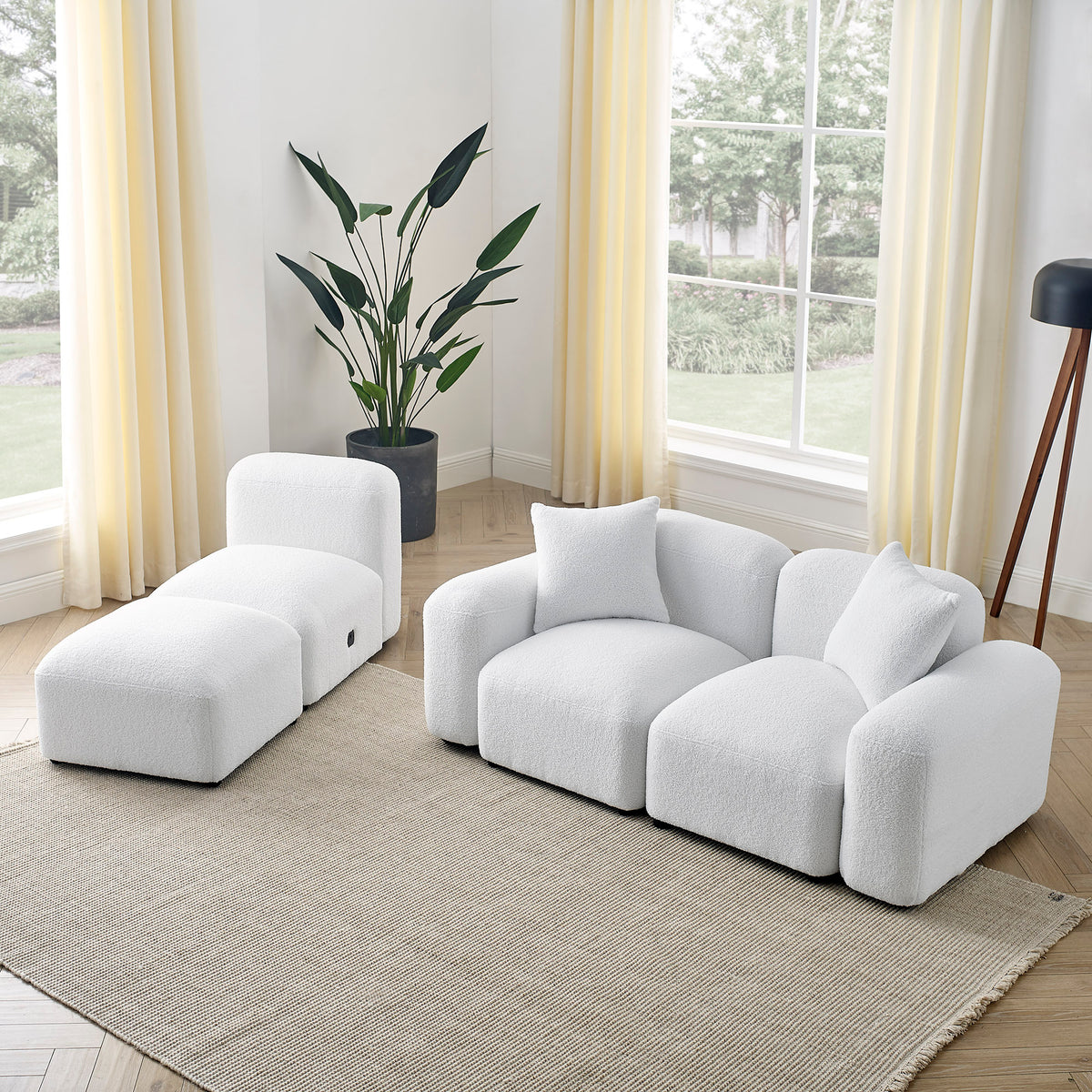 L-Shape Modular Sectional Sofa, DIY Combination,Teddy Fabric,White W487S00148-djyc