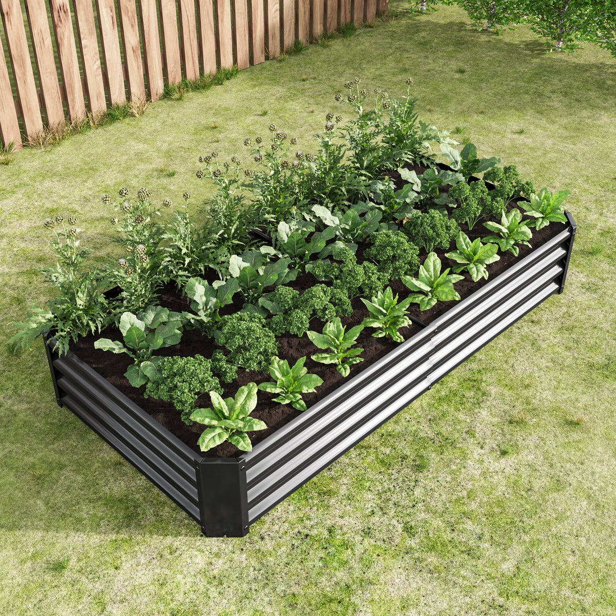 Raised Garden Bed Outdoor, 6×3×1ft , Metal RaisedRectangle Planter Beds for Plants, Vegetables, and Flowers - Black W84091002-djyc