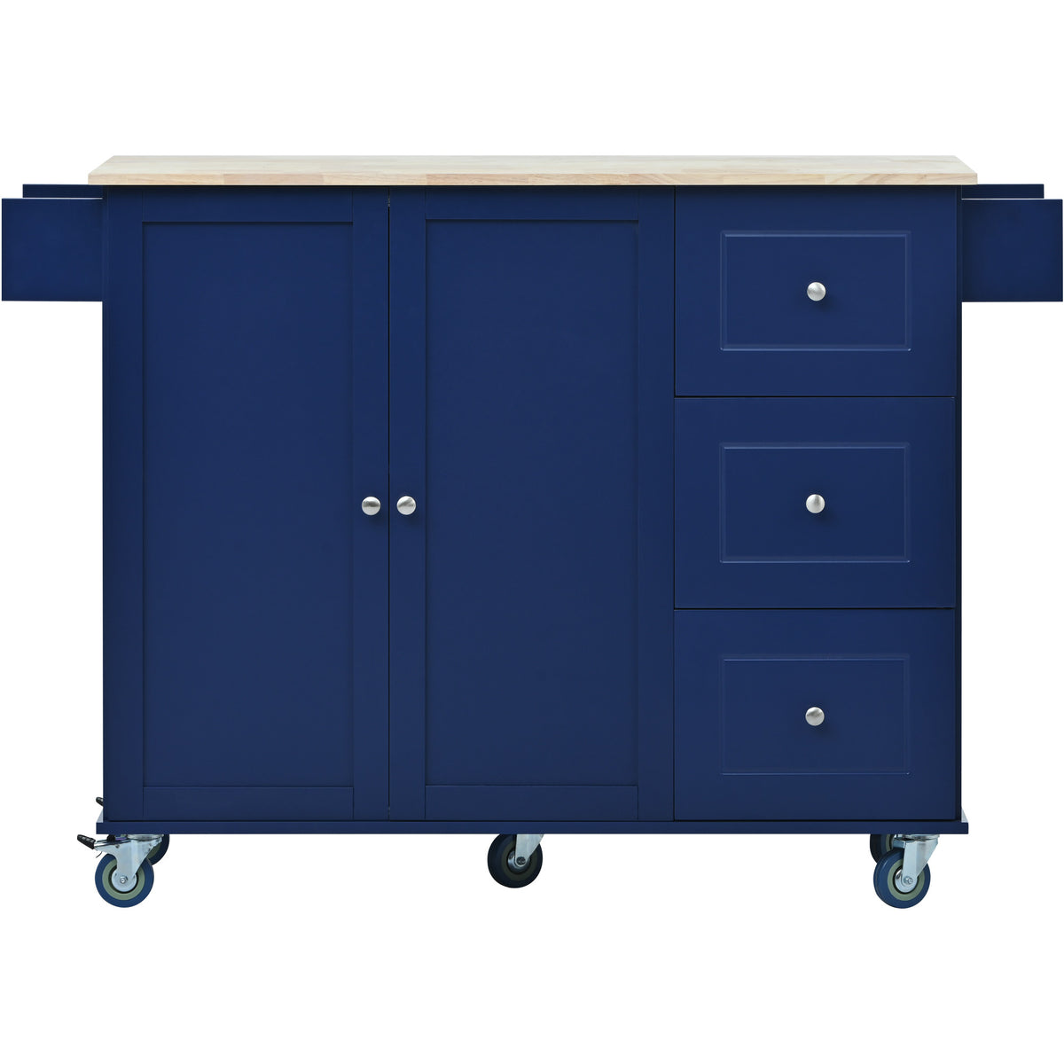 Rolling Mobile Kitchen Island with Drop Leaf - Solid Wood Top, Locking Wheels & Storage Cabinet 52.7 Inch Width(Dark blue) WF287035AAN-djyc