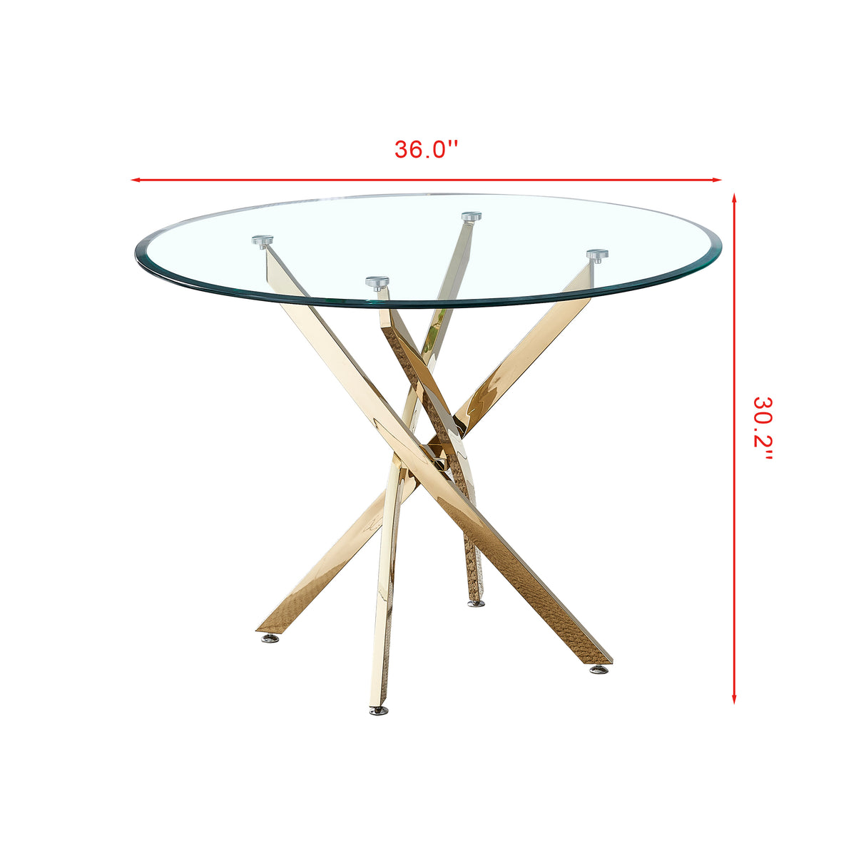 Contemporary Round Clear Dining Tempered Glass Table with Gold Finish Stainless Steel Legs W1241106643-djyc