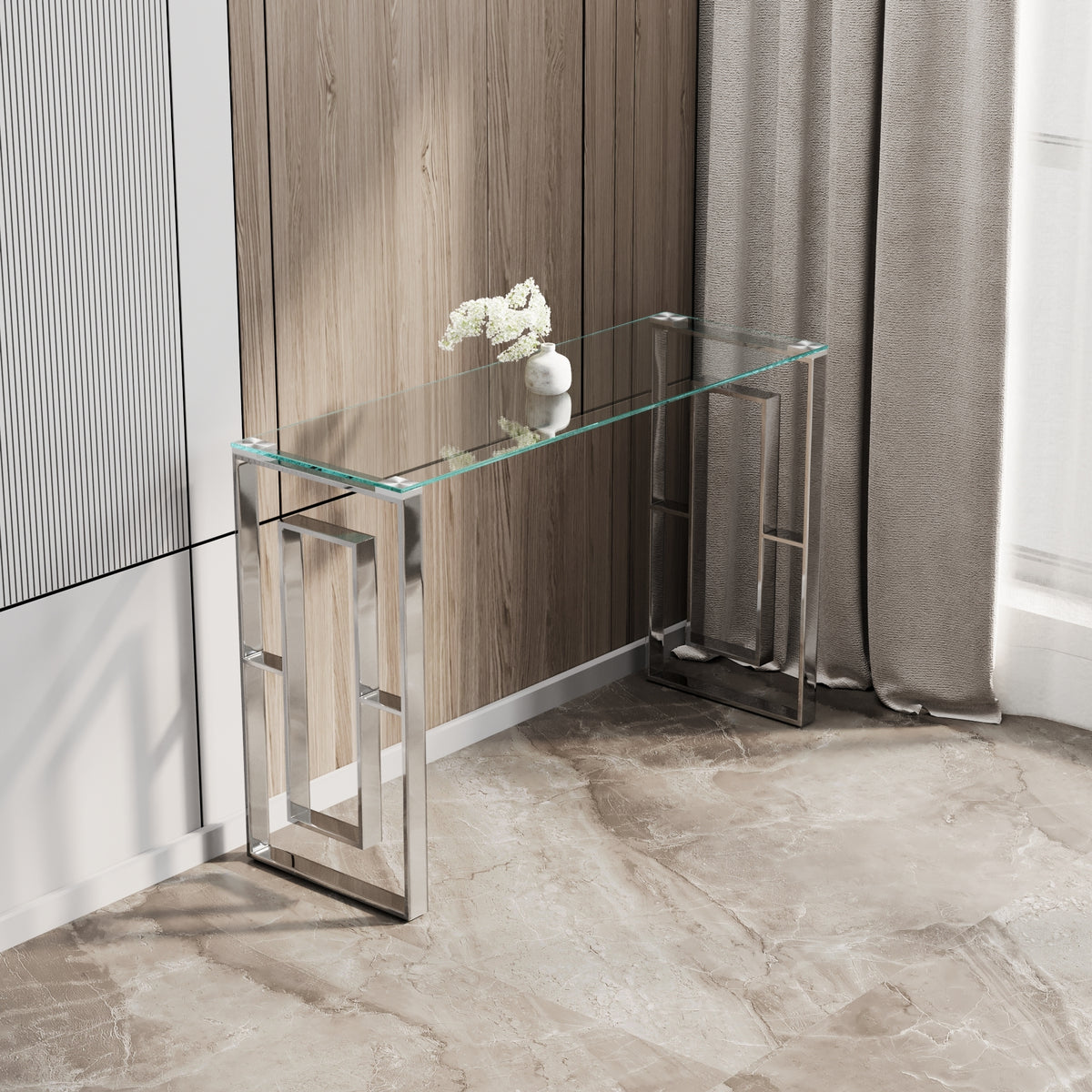 Console Table Stainless Steel Glass,Meal side table silvery Clearbs-02 s W1727P195277-djyc