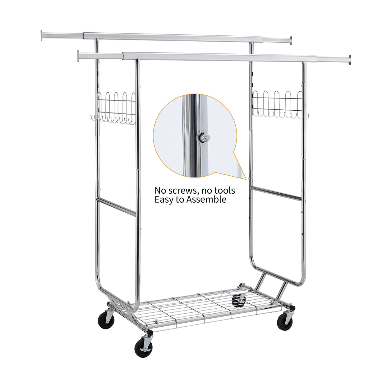 Double Clothing Garment Rack with Shelves Capacity 800lbs Clothing Racks on Wheels Rolling Clothes Rack for Hanging Clothes Heavy Duty Portable Collapsible Commercial Garment Rack W1903P172833-djyc