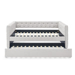 Daybed with Trundle Upholstered Tufted Sofa Bed, with Button and Copper Nail on Square Arms,Full Daybed & Twin Trundle, Beige(85"x57"x31.5") W487S00102-djyc