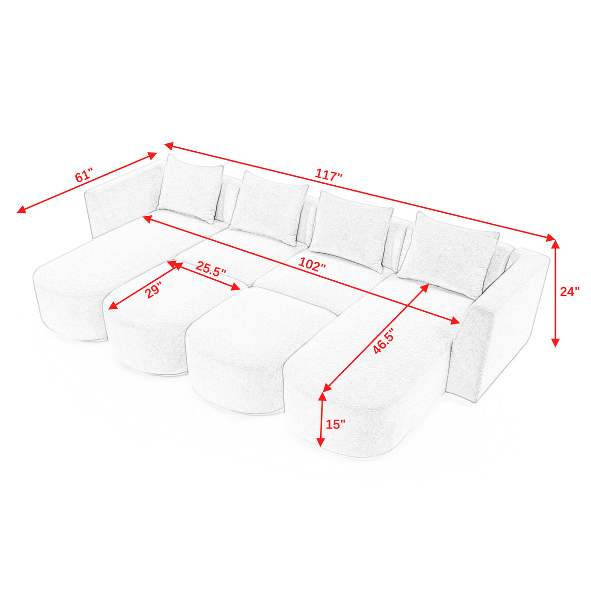 U Shape Sectional Sofa including Two Single Seat, Two Chaises and Two Ottomans, Modular Sofa, DIY Combination, Loop Yarn Fabric, Beige W487S00155-djyc