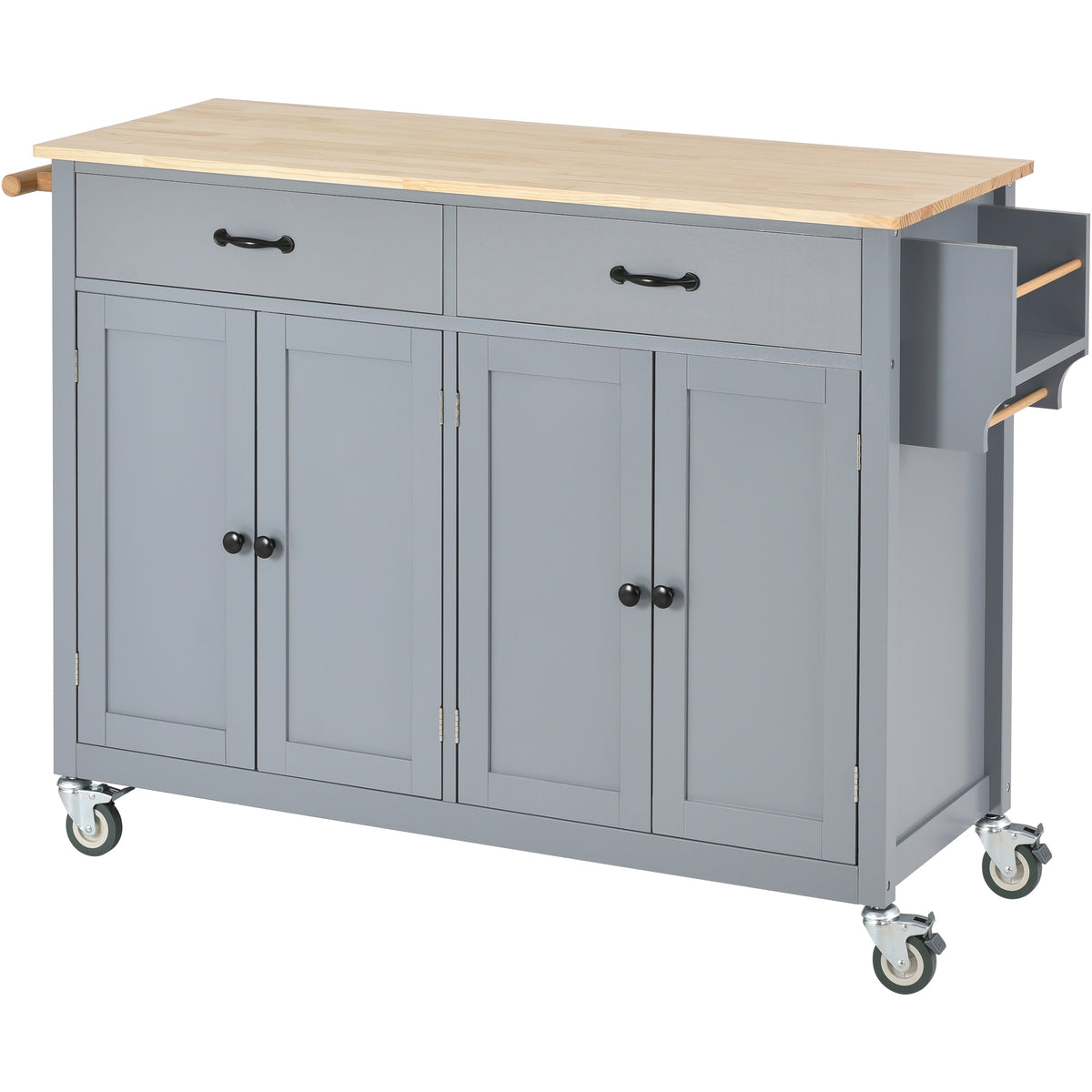 Kitchen Island Cart with Solid Wood Top and Locking Wheels,54.3 Inch Width,4 Door Cabinet and Two Drawers,Spice Rack, Towel Rack (Grey Blue) WF286911AAG-djyc