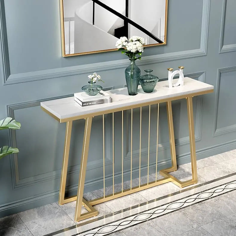 Luxurious Marble Console Table with Sleek Gold Accents for Elegant Interiors fel-1985