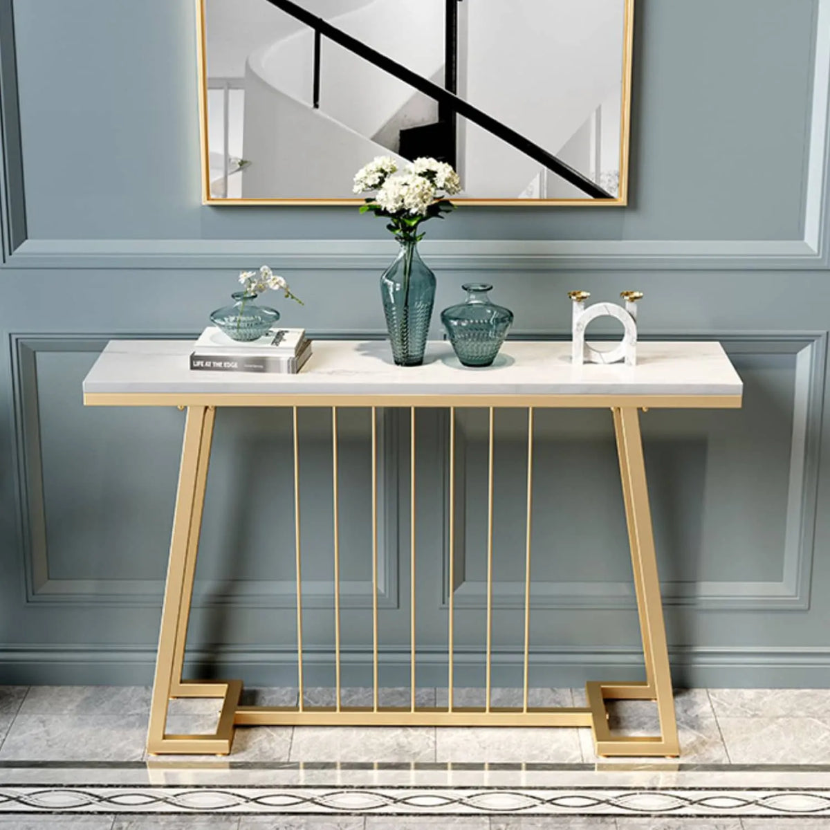 Luxurious Marble Console Table with Sleek Gold Accents for Elegant Interiors fel-1985