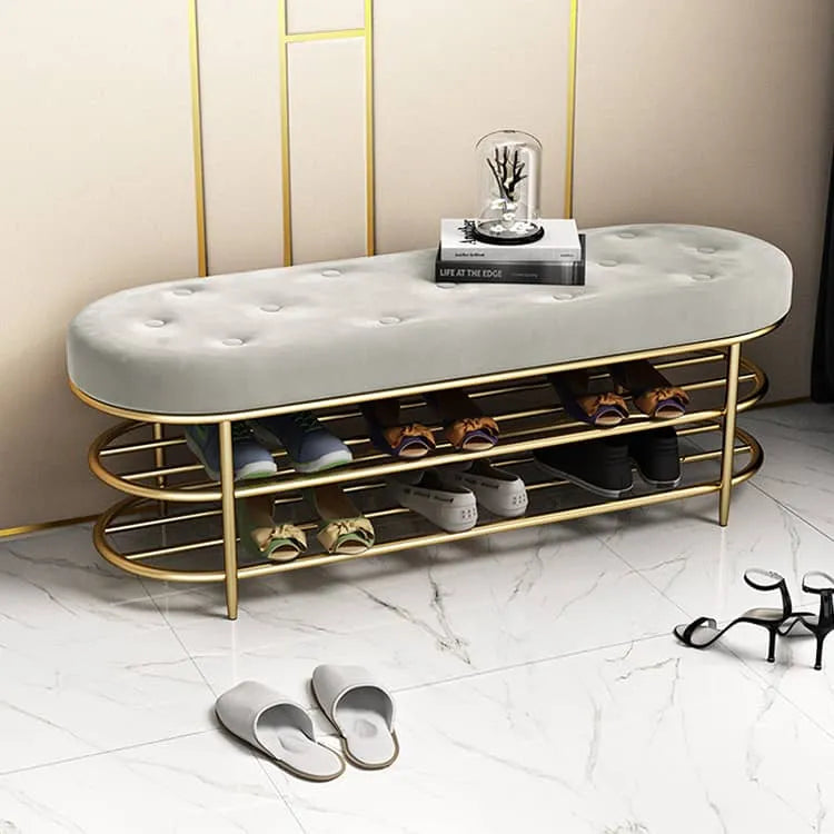 Luxurious Velvet Gold Shoe Storage Bench - Elegant Entryway Seating Solution fel-1987