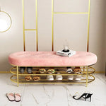 Luxurious Velvet Gold Shoe Storage Bench - Elegant Entryway Seating Solution fel-1987