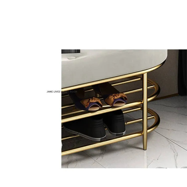 Luxurious Velvet Gold Shoe Storage Bench - Elegant Entryway Seating Solution fel-1987