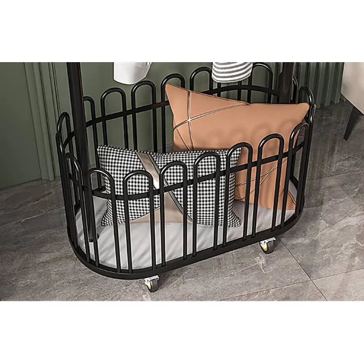 Elegant Metal Coat Hanger with Storage Basket and Wheels for Modern Living Spaces fel-2007