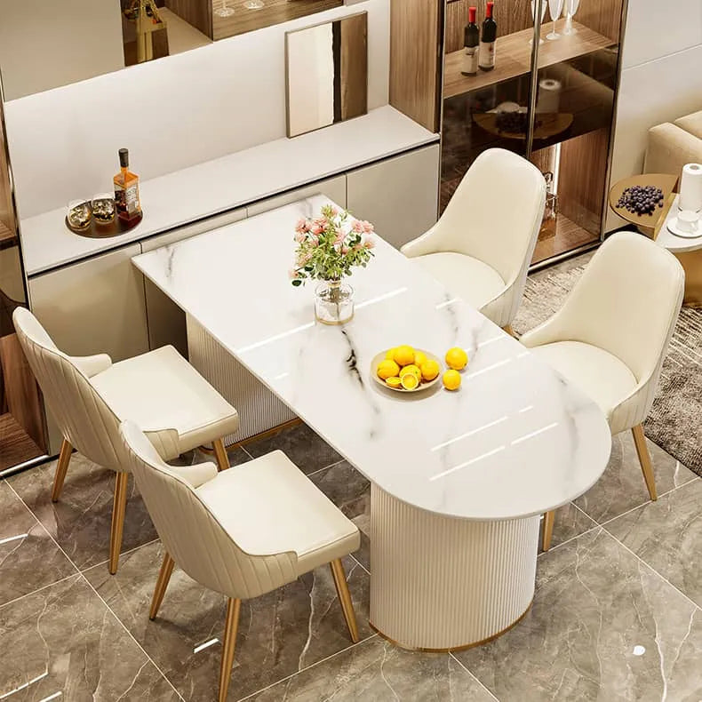 Sleek Sintered Stone Dining Table with Luxurious Faux Leather Chairs for Modern Elegance fel-2021