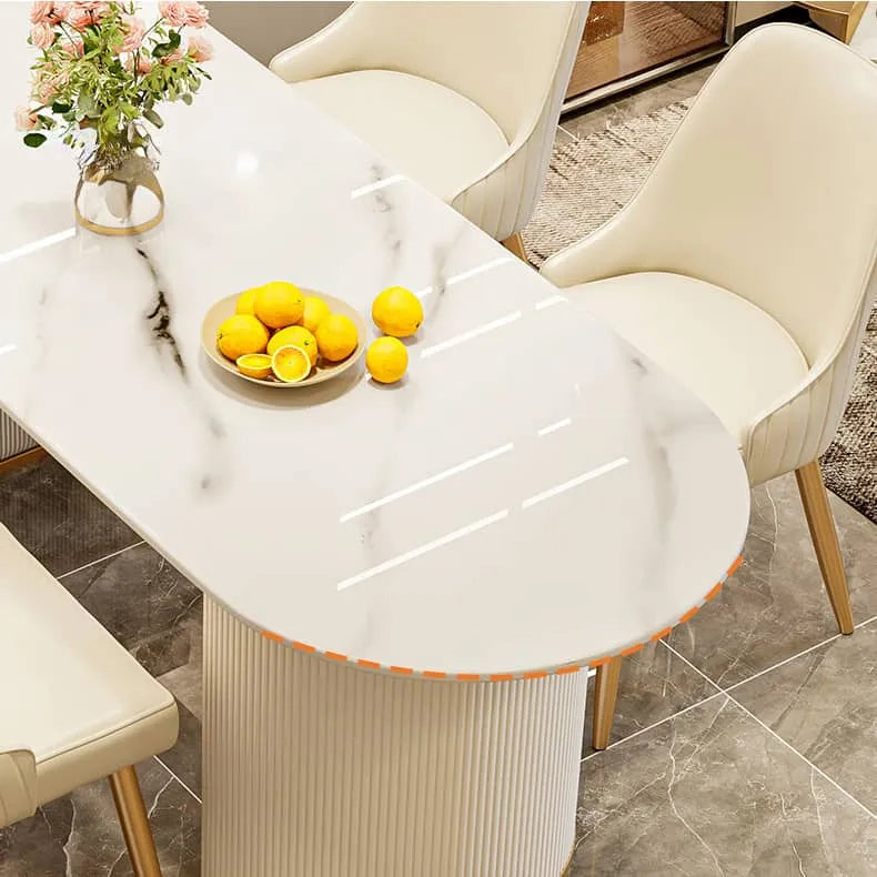 Sleek Sintered Stone Dining Table with Luxurious Faux Leather Chairs for Modern Elegance fel-2021