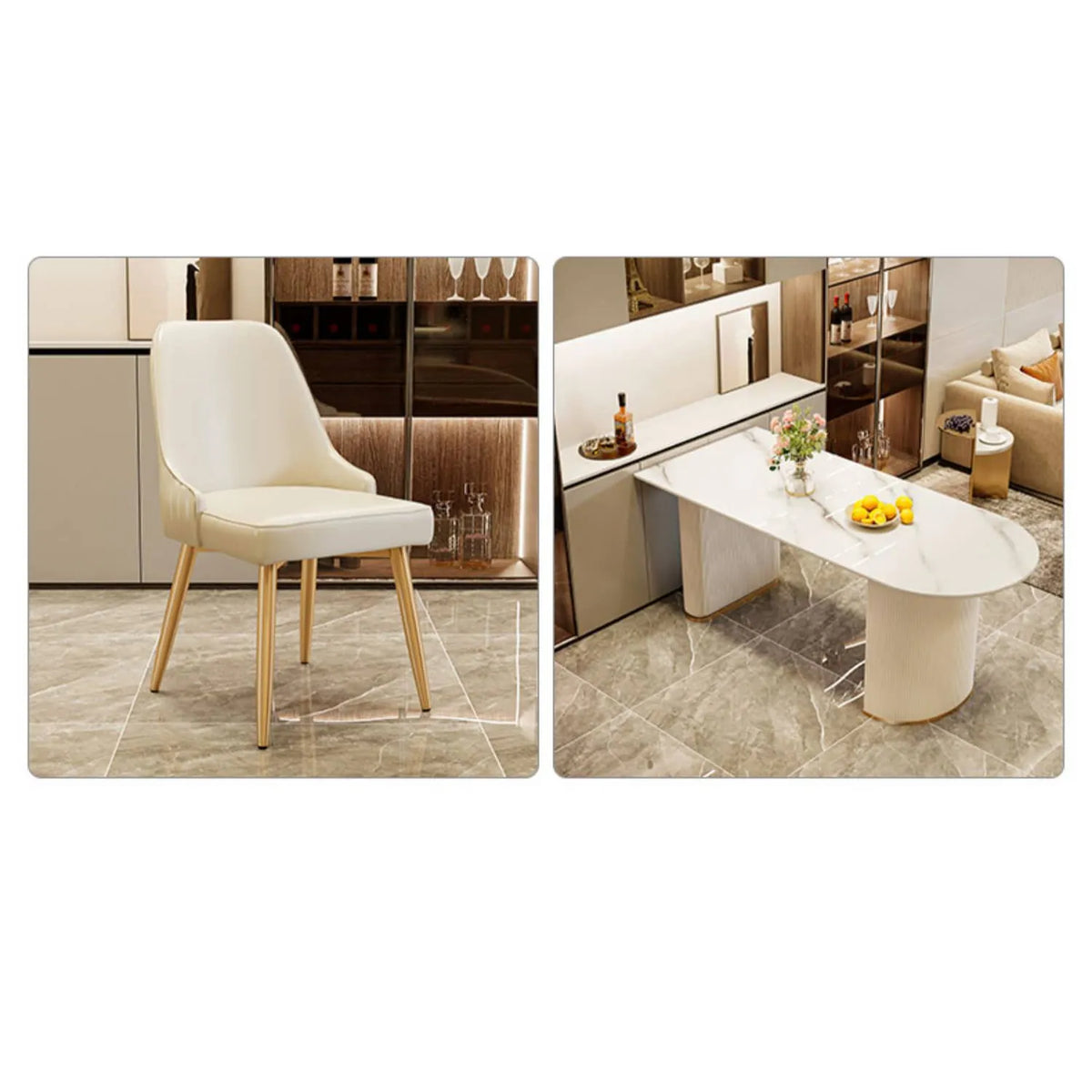 Sleek Sintered Stone Dining Table with Luxurious Faux Leather Chairs for Modern Elegance fel-2021