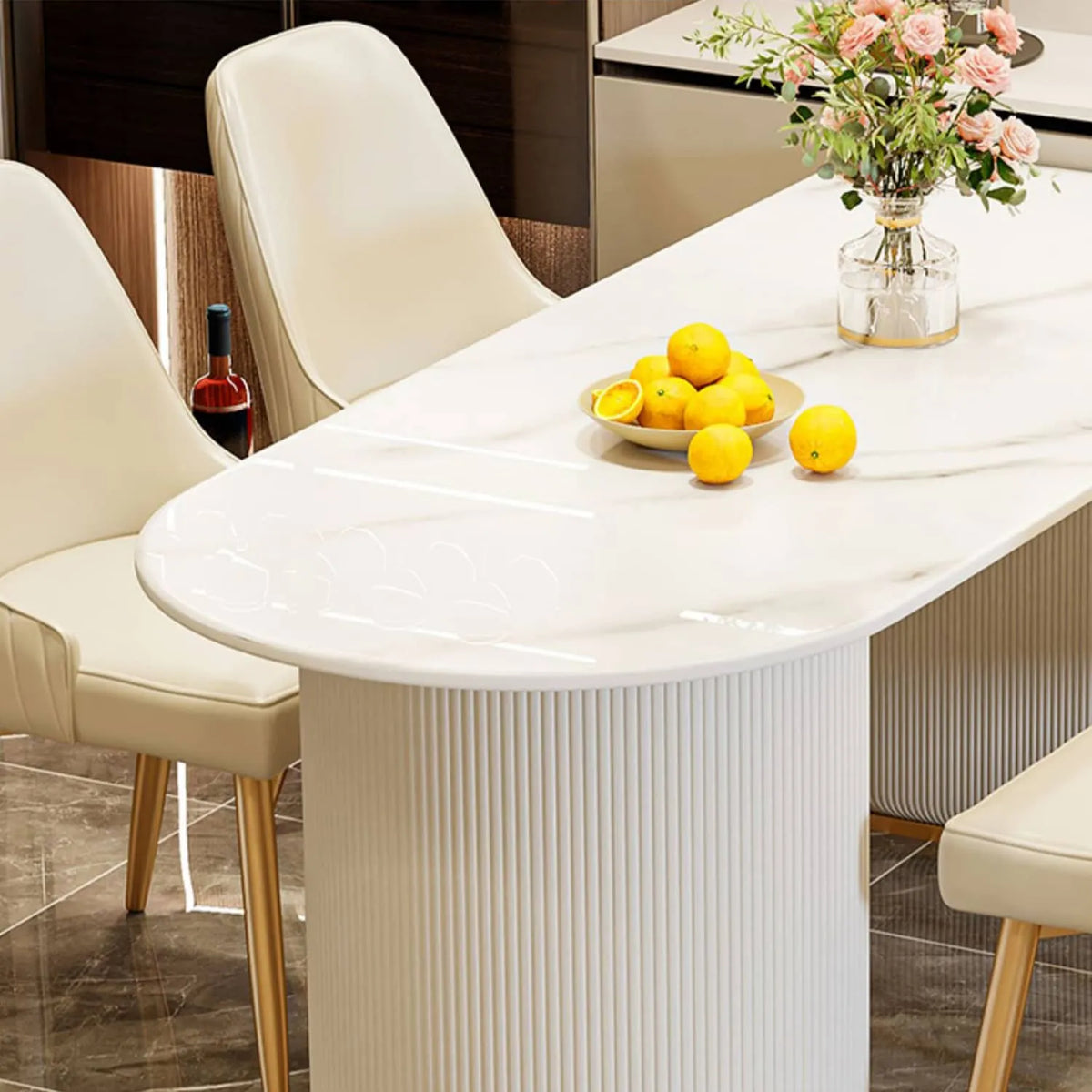 Sleek Sintered Stone Dining Table with Luxurious Faux Leather Chairs for Modern Elegance fel-2021