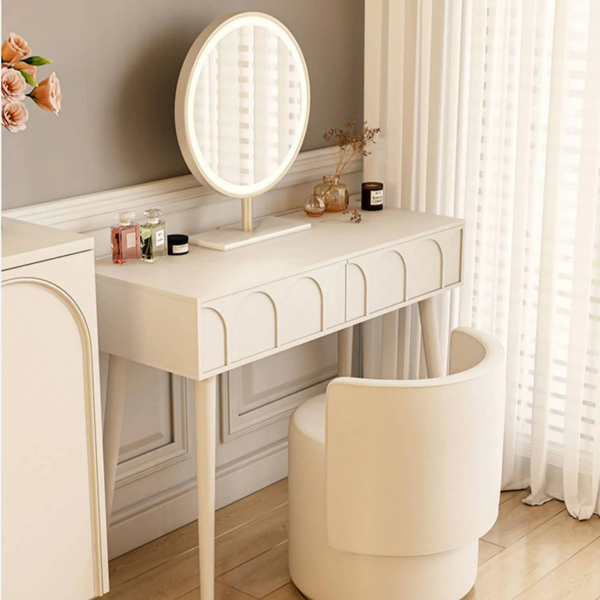 Elegant White Modern Makeup Vanity Table with Mirror and Storage Drawers fel-2022