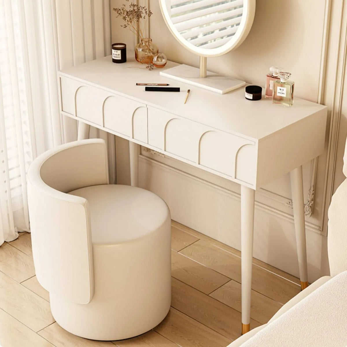 Elegant White Modern Makeup Vanity Table with Mirror and Storage Drawers fel-2022