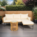 3 Pieces Outdoor Patio Wicker Furniture Sets Table and Chairs with 3.15-inches Thick Cushion Outdoor Sofa Set Natural Yellow Wicker + Creme Cushion W329S00038-djyc