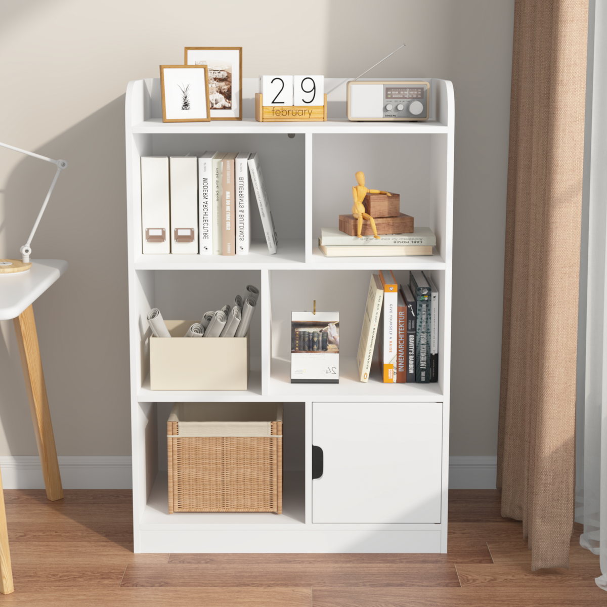 Kids Bookcase, Bookshelf with 6 Compartments, Freestanding Shelves and Cube Organizer, for Bedroom Living Room Office Closet School in White W808P171979-djyc