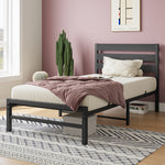Twin Size Platform Bed Frame with Rustic Vintage Wood Headboard, No Box Spring Needed Black W840P164954-djyc