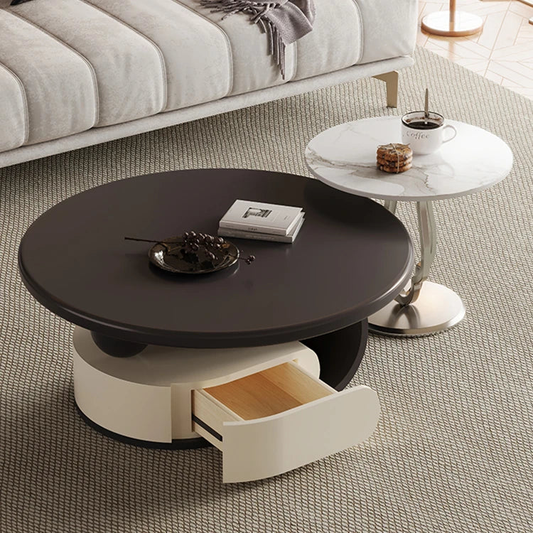 Modern Ceramic Sintered Stone Tea Table with Stainless Steel and Solid Wood Design fhj-4496