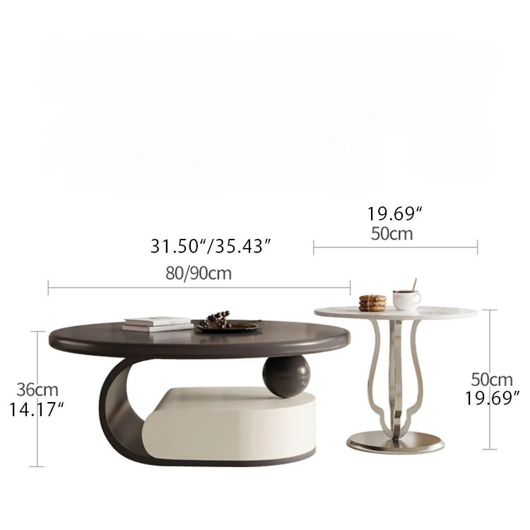 Modern Ceramic Sintered Stone Tea Table with Stainless Steel and Solid Wood Design fhj-4496