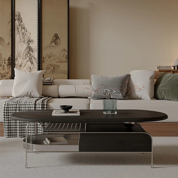 Modern Oval Tea Table with Density Board and Stainless Steel Legs - Sleek and Stylish Design fhj-4497