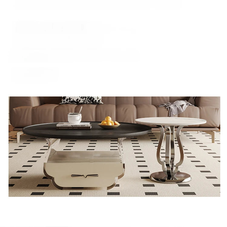 Modern Ceramic Sintered Stone Coffee Table with Stainless Steel & Acrylic Accents fhj-4499