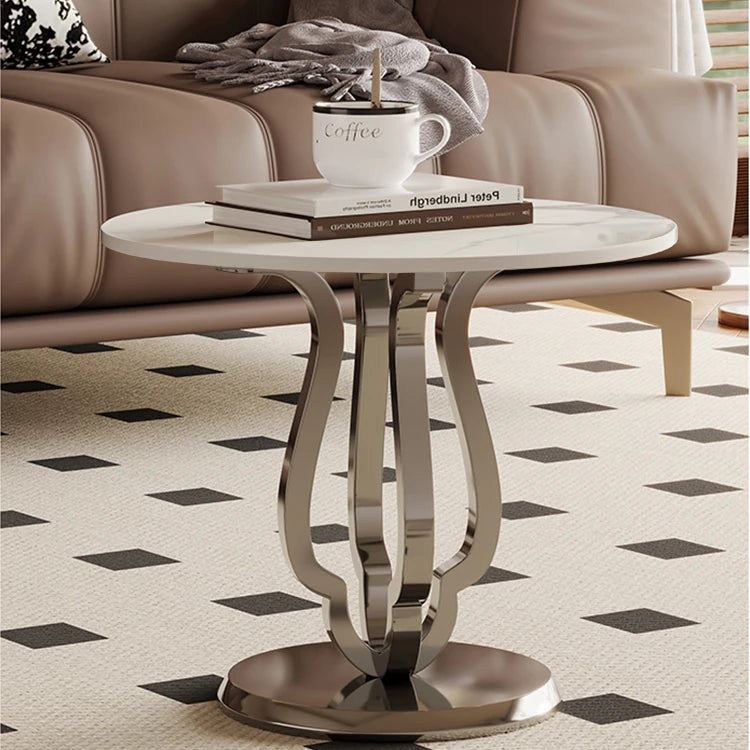 Modern Ceramic Sintered Stone Coffee Table with Stainless Steel & Acrylic Accents fhj-4499