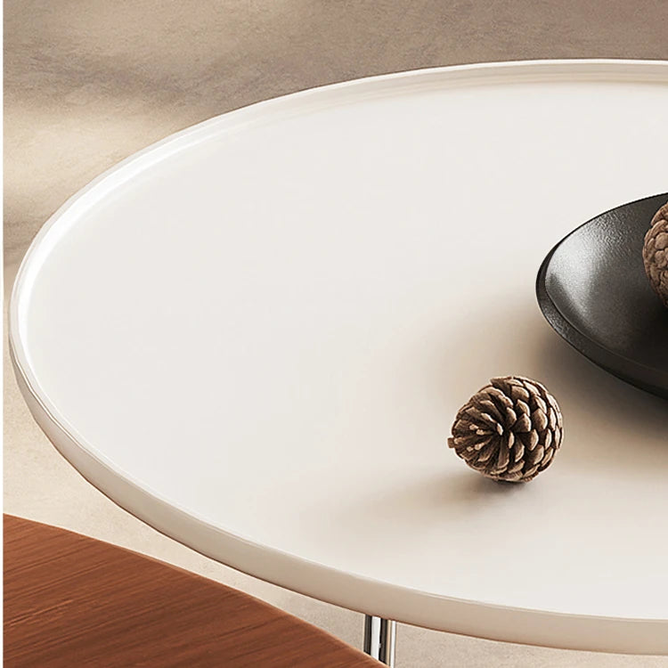 Stylish Round Tea Table with Solid Wood Top and Sleek Stainless Steel Legs fhj-4501