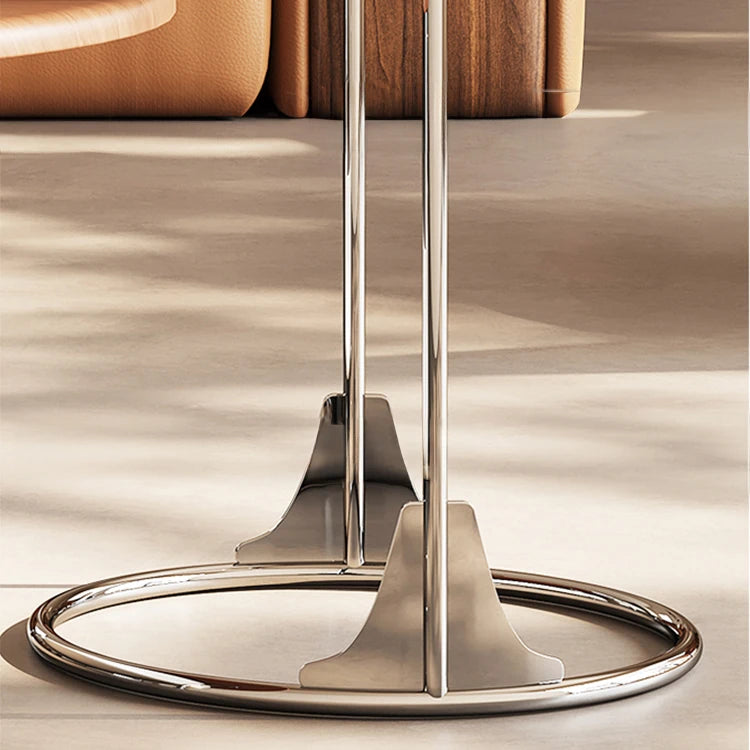 Stylish Round Tea Table with Solid Wood Top and Sleek Stainless Steel Legs fhj-4501